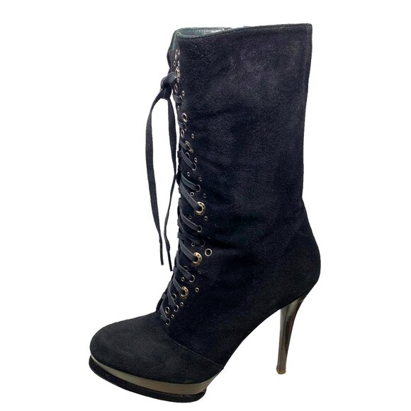 Stuart Weitzman IW 91725 Suede Inner Zip Platform Stiletto Booties - Picture 3 of 11